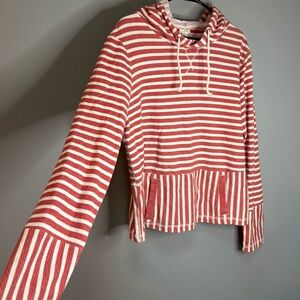 J. Crew | Red and White Striped Cotton Hoodie Women’s Size XL